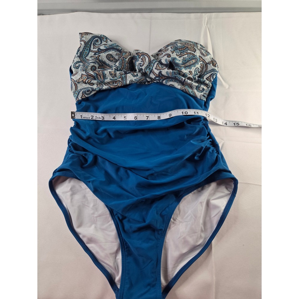 Eomenie Womens One Piece Swimsuit Blue Paisley Ruched Tummy Control Size Medium - Picture 2 of 4